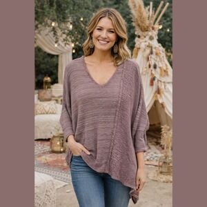 Democracy Womens Small Asymmetric Hem V-Neck‎ Pullover Knit Top Boho Feminine